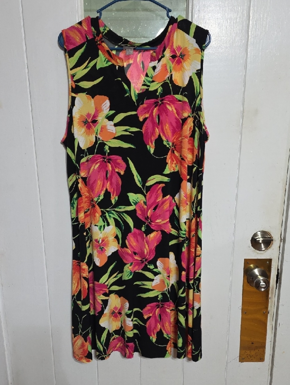 Chico's Women's Dress V-Neck Black W/Tropical‎ Floral Pullover Stretchy Sz 3/16